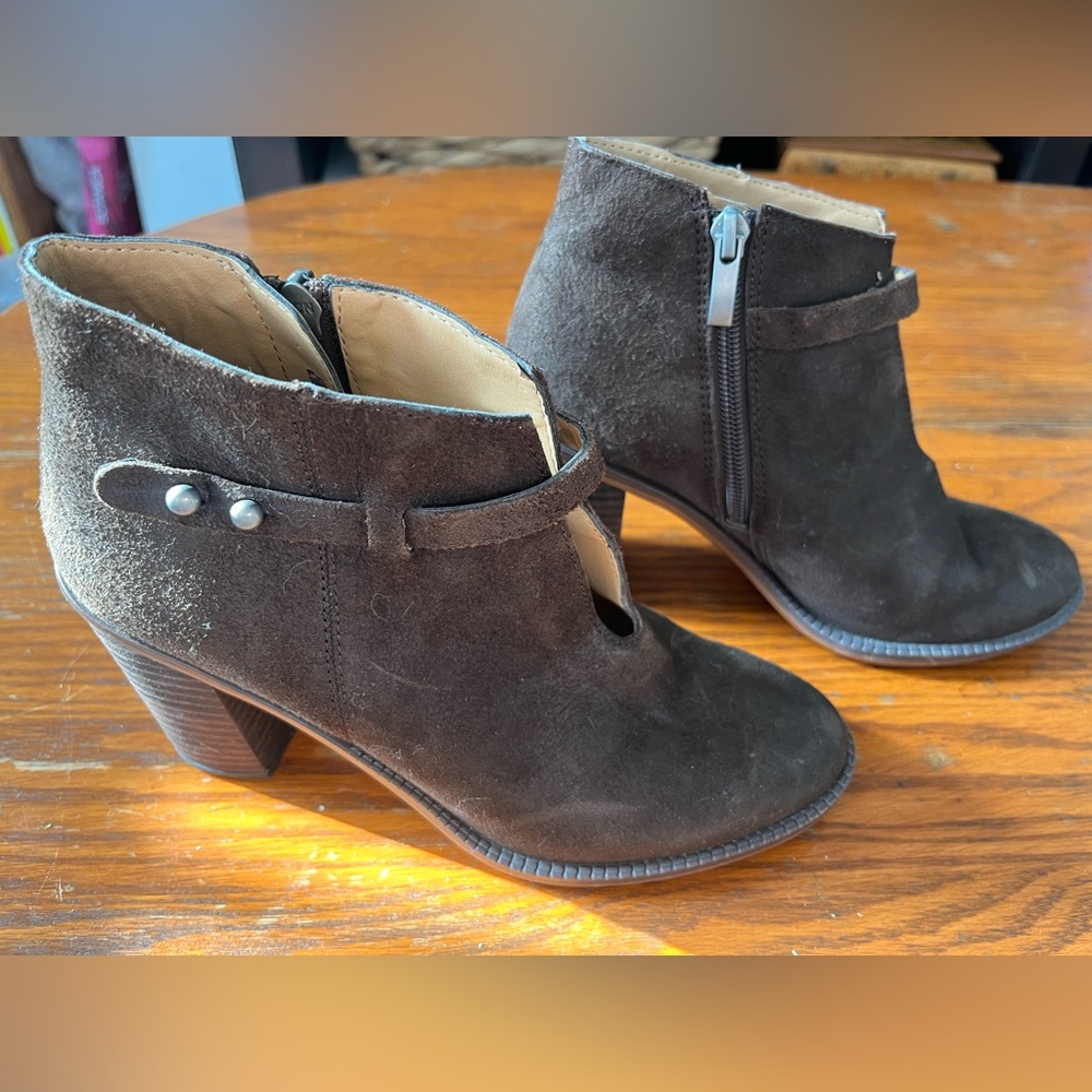 Brown Suede Boots with Strap Detail